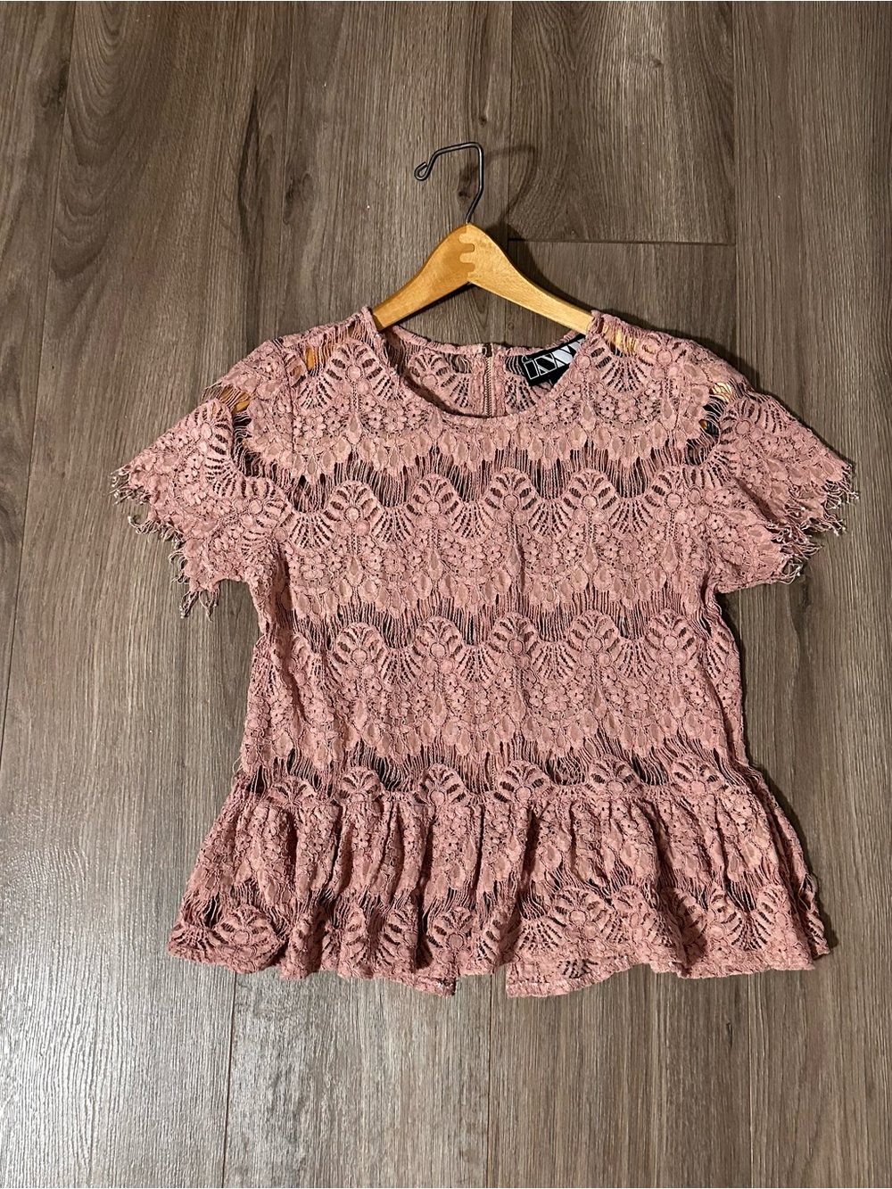 INNY Lace Top Peplum Dusty Rose Zipper Close